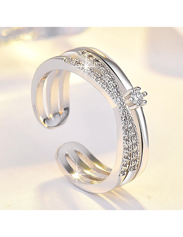 Jewels Galaxy Silver Plated American Diamond Studded Contemporary Korean Finger Ring