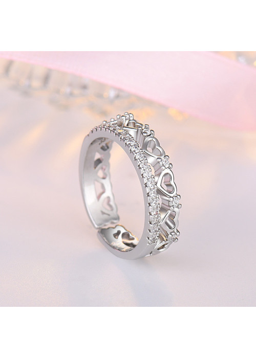 Jewels Galaxy Silver Plated American Diamond Studded Hearts inspired Contemporary Korean Finger Ring