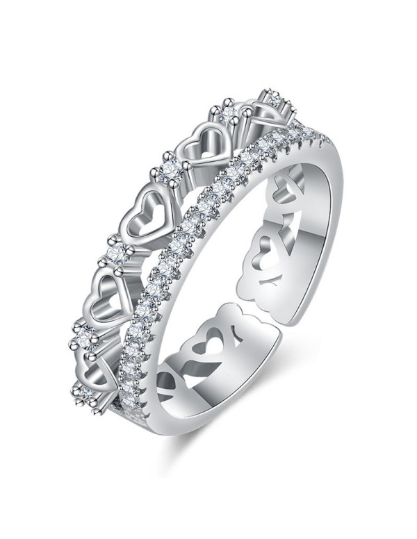 Jewels Galaxy Silver Plated American Diamond Studded Hearts inspired Contemporary Korean Finger Ring