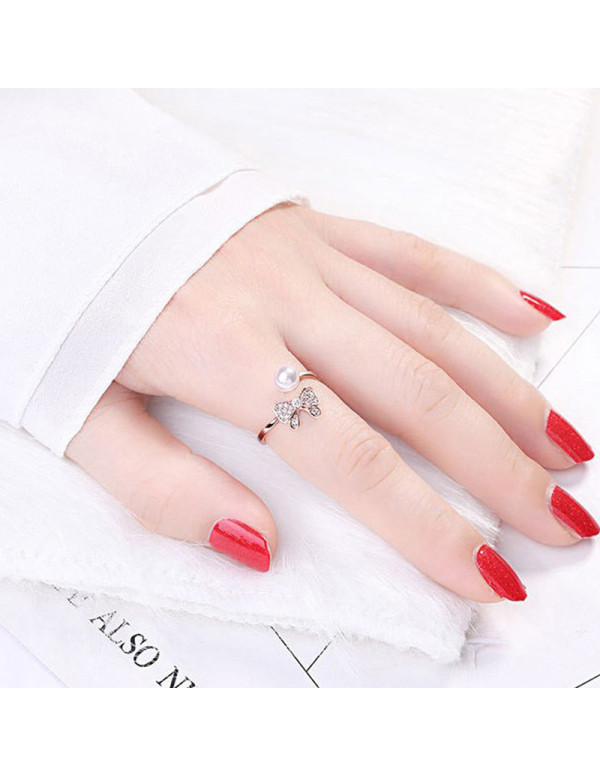 Jewels Galaxy Silver Plated American Diamond Studded Butterfly Shape Contemporary Korean Finger Ring