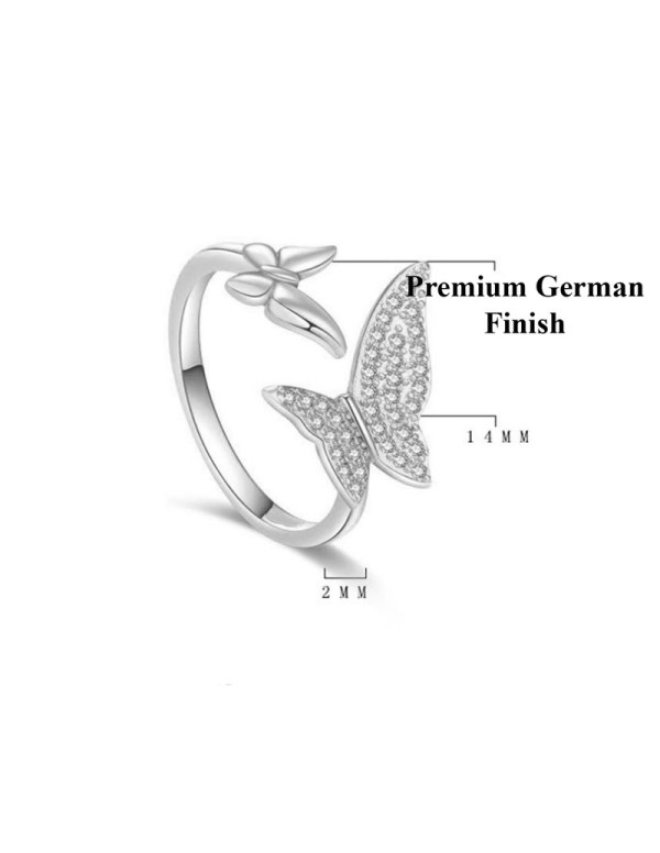 Jewels Galaxy Silver Plated American Diamond Studded Butterfly Shape Contemporary Korean Finger Ring