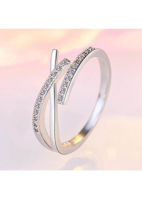 Jewels Galaxy Silver Plated American Diamond Studded Contemporary Korean Finger Ring