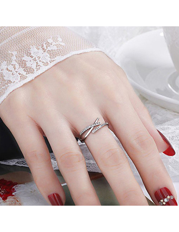 Jewels Galaxy Silver Plated American Diamond Studded Contemporary Korean Finger Ring