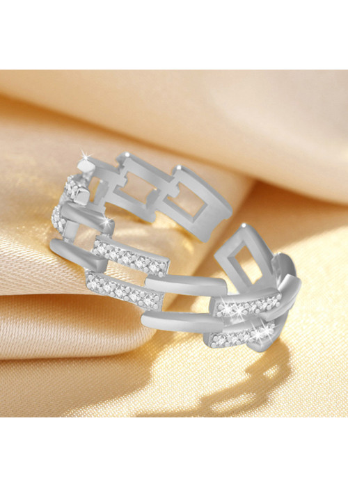 Jewels Galaxy Silver Plated American Diamond Studded Contemporary Korean Finger Ring