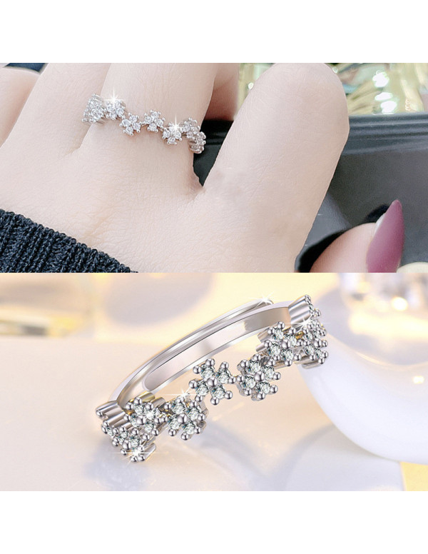 Jewels Galaxy Silver Plated American Diamond Studded Contemporary Korean Finger Ring