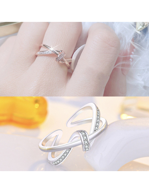 Jewels Galaxy Silver Plated American Diamond Studded Contemporary Korean Finger Ring