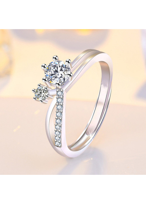 Jewels Galaxy Silver Plated American Diamond Studded Contemporary Korean Finger Ring