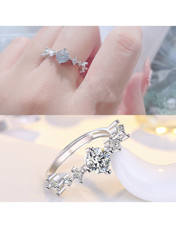 Jewels Galaxy Silver Plated American Diamond Studded Contemporary Korean Finger Ring