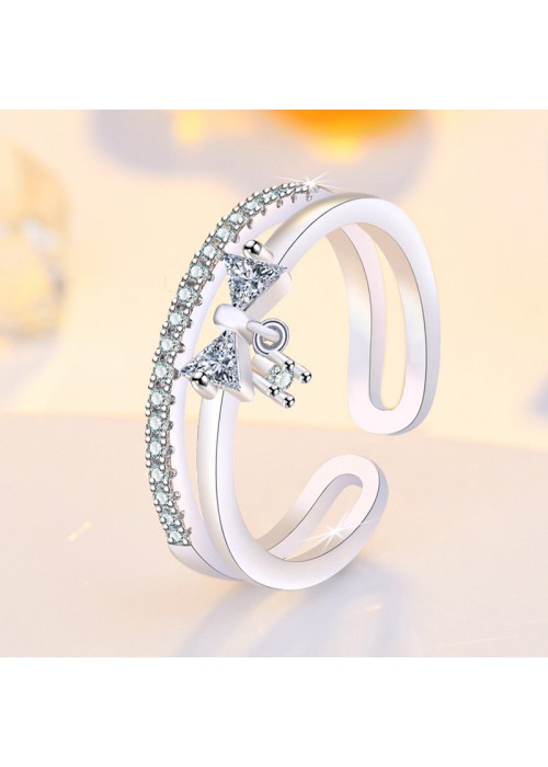 Jewels Galaxy Silver Plated American Diamond Studded Contemporary Korean Finger Ring