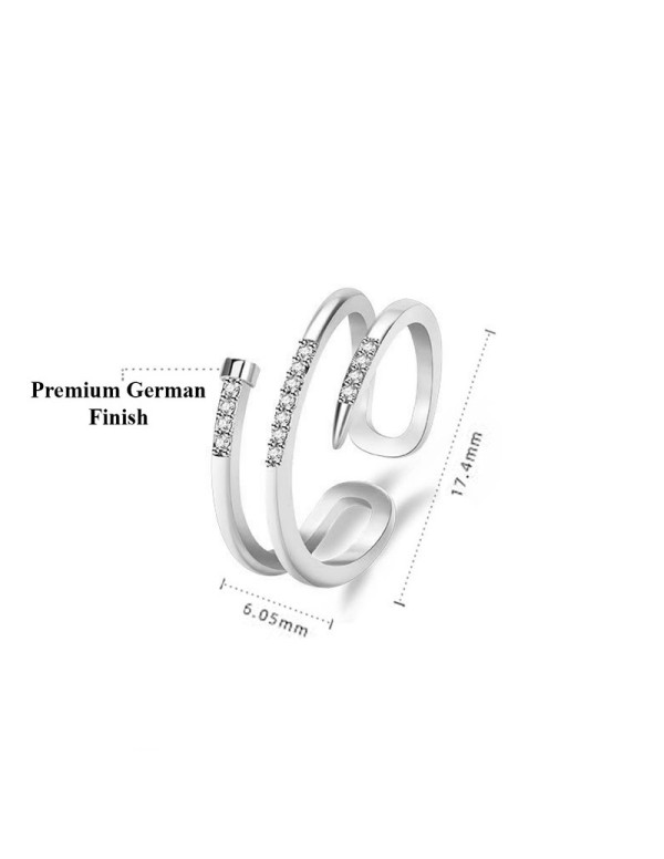 Jewels Galaxy Silver Plated American Diamond Studded Nail Shape Contemporary Korean Finger Ring