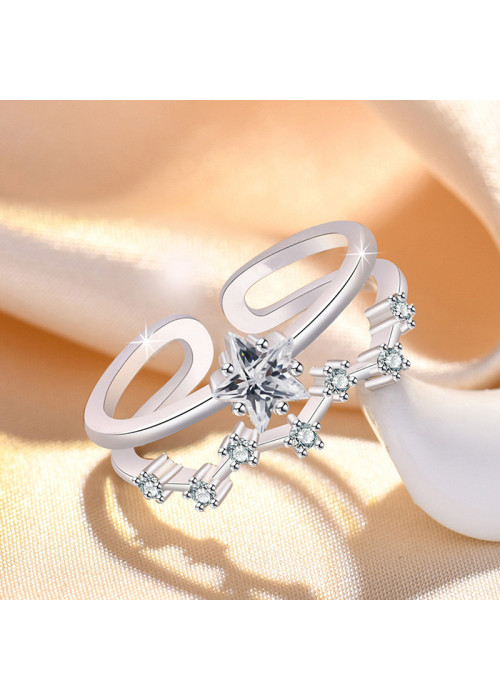 Jewels Galaxy Silver Plated American Diamond Studded Star Shape Contemporary Korean Finger Ring