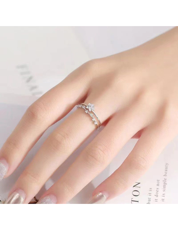 Jewels Galaxy Silver Plated American Diamond Studded Star Shape Contemporary Korean Finger Ring