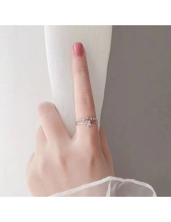 Jewels Galaxy Silver Plated American Diamond Studded Star Shape Contemporary Korean Finger Ring