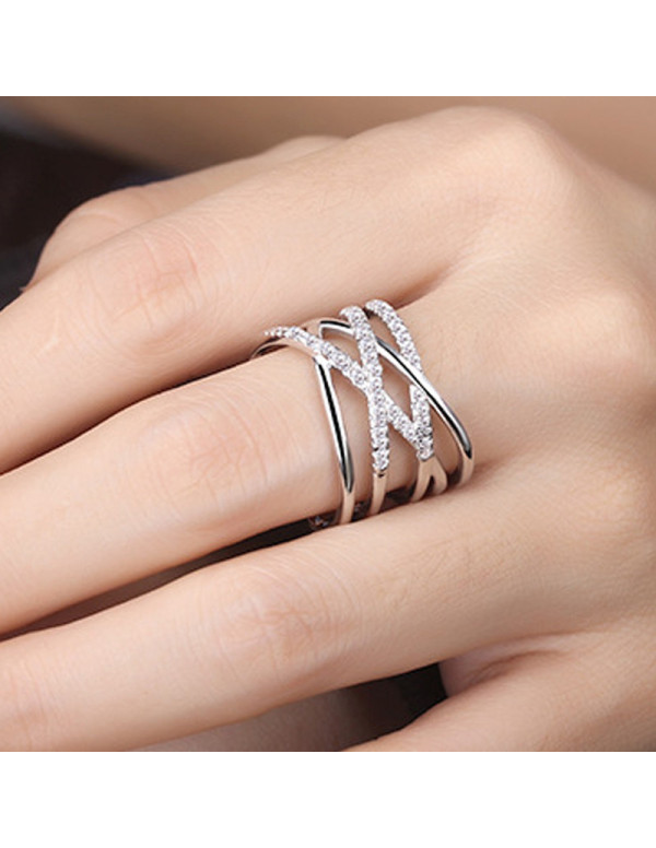 Jewels Galaxy Silver Plated American Diamond Studded Contemporary Korean Finger Ring