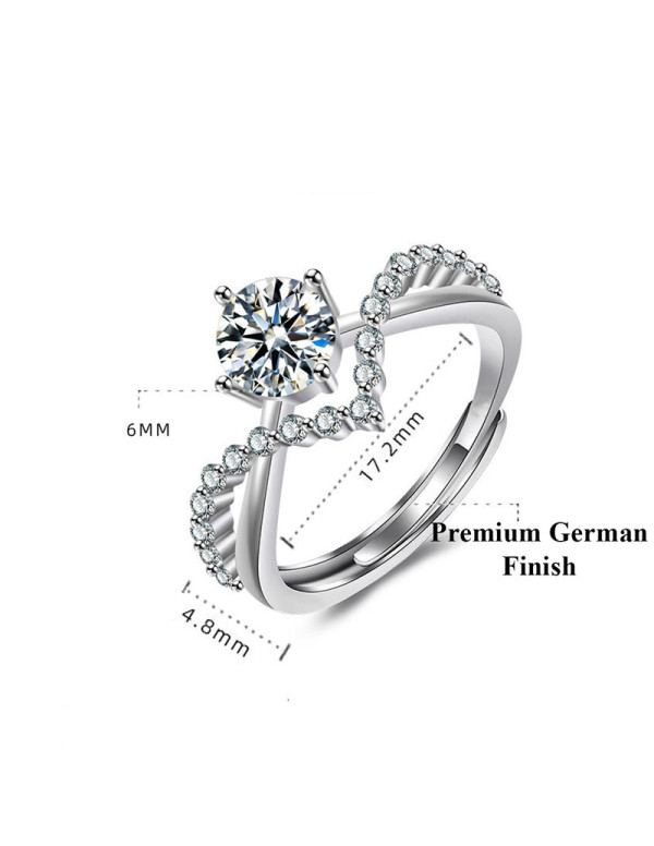 Jewels Galaxy Silver Plated American Diamond Studded Contemporary Korean Finger Ring