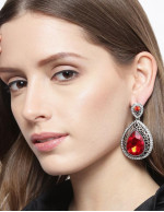 Jewels Galaxy Red Silver-Plated Teardrop...