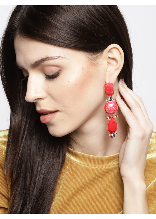 Jewels Galaxy Red Handcrafted Geometric Drop Earrings 35033